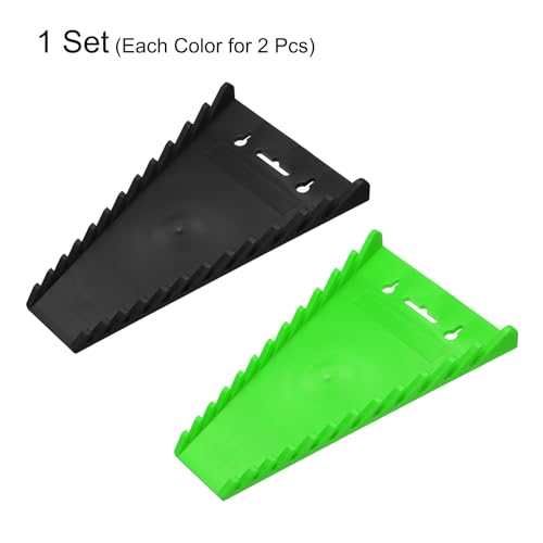 HARFINGTON 4pcs Magnetic Wrench Organizers, 12-Slot Each Wrench Holder, Wrench Rack Tray Storage For Tool Box, For Wrenches with Size SAE:1/4" - 15/16" Metric 6mm-24mm, Black,Green - color: Black,Green