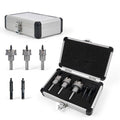5PCS Carbide Hole Cutter Kit, Hole Saw Set with 2 Pilot Drill Bits & Aluminum Storage Case, 7/8", 1-1/8", 1-3/8" Metal Hole Saw Kit for Stainless Steel, Sheet Metal, Iron, Aluminum & Electricians