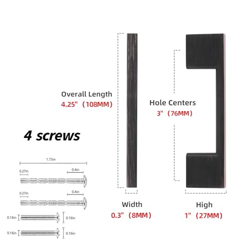 10 Pack 3 Inch(76mm) Cabinet Pulls Oil Rubbed Bronze Kitchen Cabinet Handles Zinc Alloy Drawer Pulls Solid Cabinet Hardware - color: Oil Rubbed Bronze, size: 3'' Hole Center(76mm)