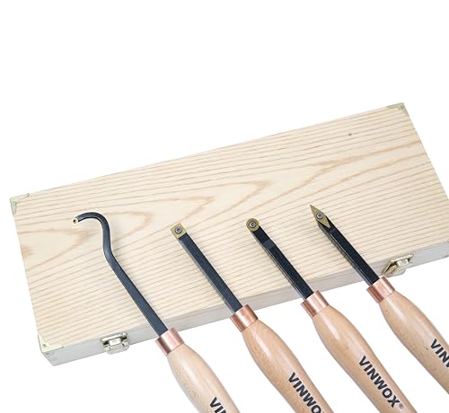 13.5" 4 PCS Carbide Wood Lathe Turning Tool Set, Pen Turning tool, Including Swan Neck Hollower, Rougher, Finisher, Detailer, Titanium Coated Carbide Blades 2X Service Life, Beech Wood Handle - size: 13.5INCH 4PCS