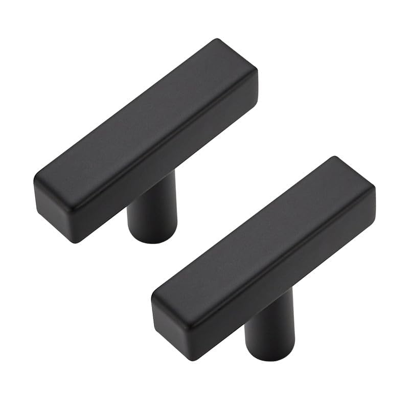 3 Pack Black Cabinet Knobs, 2in Length T-Square Bar Drawer Pulls | Single Hole Grip, Stainless Steel Build, Kitchen Cabinet Restyle, For Drawers, Dressers, Cupboards, Closet Doors - color: Matte Black, size: 3 Pack, style: Sqaure Bar