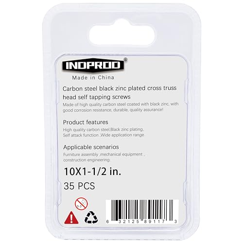 Black Wood Screws 1-1/2 Inch, 35Pcs Self Tapping Wood Screw #10 x 1-1/2", Zinc Plated Steel, Modified Truss Head, Phillips Drive, Carbon Steel, for Drywall/Metal/Plastic/Furniture, Black - size: #10 x 1-1/2"