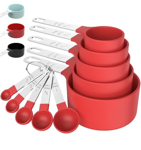 Measuring Cups & Spoons Set, Stackable Cups and Spoons - color: Red