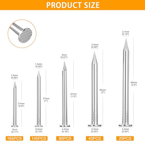 450pcs Hardware Nails Assortment Kit, Stainless Steel 304 Nails Kit, Wall Nails Kit,5 Size Picture Hanging Nails, Wood Nails, Finishing Nails(0.8inch,1inch,1.5inch,2inch,2.5inch) - size: 450pcs Nails Kit
