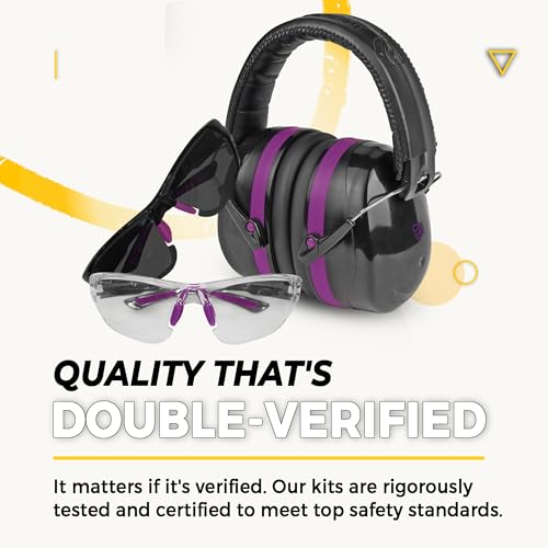 TradeSmart Shooting Ear Protection for Gun Range, NRR 28 Earmuffs & Eyewear - color: Clear+tint - Purple