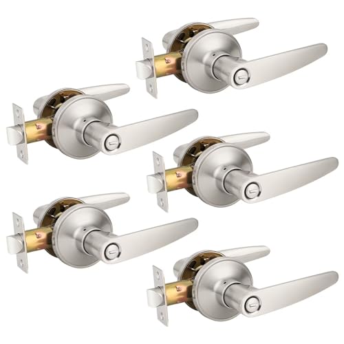 Probrico (5 Pack Privacy Door Lever Door Handle for Bedroom or Bathroom Keyless Leverset, Locked in Side Home/Office Door Lockset,Modern&Durable in Satin Nickel Door Hardware - size: 5 Pack