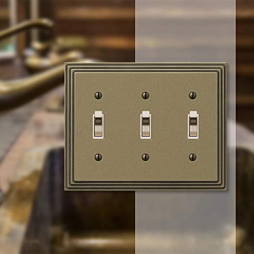 AMERELLE 84TTTRB Steps Triple Toggle Cast Metal Wallplate in Rustic Brass - color: Rustic Brass, size: 3 Toggle