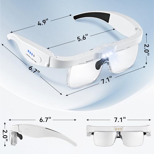 JARLINK Magnifying Glass with Light, 5 Lenses, Rechargeable Headset - color: White