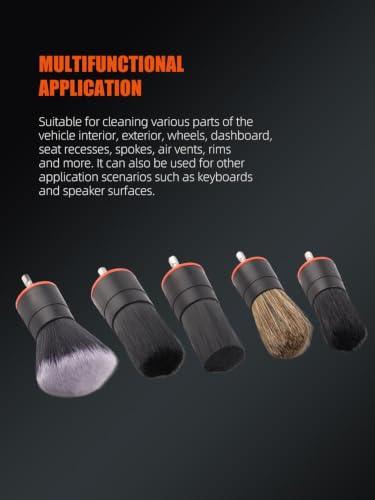 SPTA Drill Brush Attachment, 5 Pcs Mixed Hair Drill Brush Head Set, Auto Detail Set, Replacement Car Detail for Cleaning Interior or Exterior, Used on Electric, Electric Driver