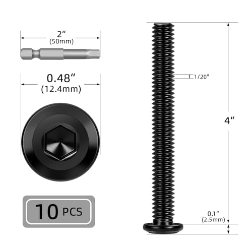 10 PCS 1/4"-20 x 4 Flat Head Socket Cap Screws Bolts, Flat Round Head Furniture Allen Bolts, Stainless Steel 304, Full Thread, Black Coating, Screwdriver Bit Included - size: 1/4"-20 x 4"