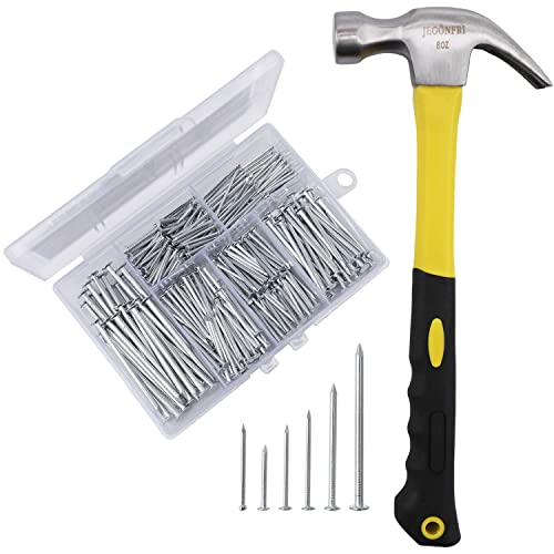 376PCS Nails & Hammer Set, 8oz Hammer, 6 Nail Sizes for Hanging Pictures - style: Nails and Hammer