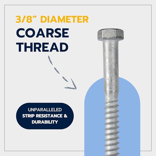 3/8 x 5 (50 Pack) Lag Screw Kit, 50 Screws and 50 washers, Hot Dip Galvanized, Meets ASME B18.2.1 Industrial/Commercial Grade by Makers Bolt - size: 3/8 x 5