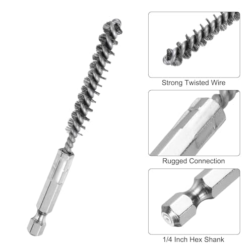 HARFINGTON 6Pcs Stainless Steel Bore Brush 9mm Dia 4" Long Cleaning Twisted Wire Brush with Handle 1/4" Hex Shank for Tubes, Ports, Bearings - size: 9mm