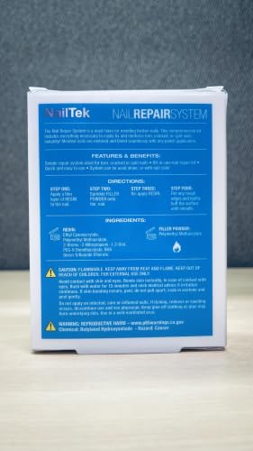 Nail Tek Nail Repair Kit for Torn, Cracked & Split Damaged Nails – Strengthener with Resin, Filler Powder & Buffer, Manicure Care Set, 1 Pack - color: Blue