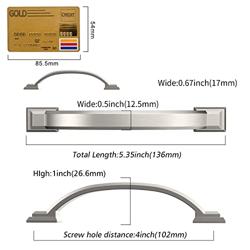 Amerdeco 10 Pack Brushed Satin Nickel Cabinet Pulls 4" - color: Brushed Satin Nickel, size: 4" hole center