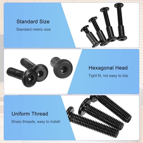 M METERXITY 20-Pack Hex Drive Socket Cap Bolt, M6 x 25mm Carbon Steel Furniture Connector Bolts Barrel Nuts for Furniture Assembly/Cabinet/DIY Binding Post Screws Rivet Fasteners [Black] - size: M6 x 25mm