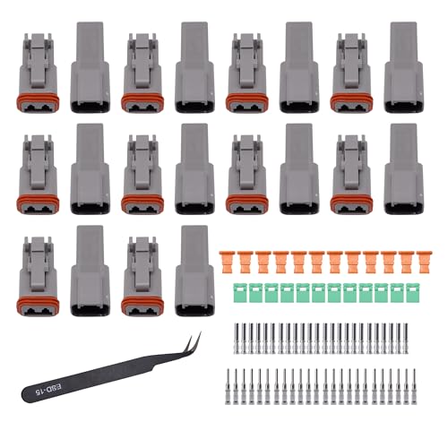 Deutsch 2 Pin DT Connector Kit, Gray Waterproof DT Connectors with Tweezers - style: 10 Sets 2 Pin