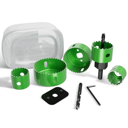 9 Piece Hole Saw Set - High Carbon Steel 25-54mm (1" to 2-1/8") Blades for Drywall, Softwood, Plastic, and PVC; Professional Grade with Instant Support - size: 9PCS(1"to 2-1/8"/25-54mm)
