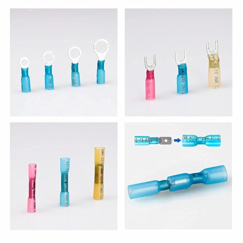 Kuject 540PCS Heat Shrink Wire Connectors Kit, Electrical Waterproof Crimp Butt Terminals, Insulated Spade Connectors for Automotive Marine Boat Truck, Include Rings Forks Spade Butt Splices