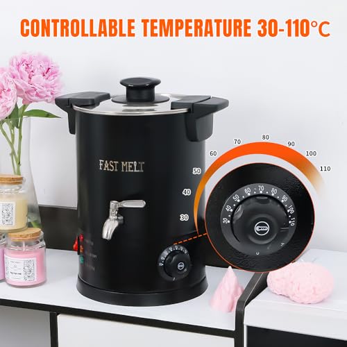 FAST MELT 5 Liter Wax Melter for Candle Making, Electric Wax Melting Pot with Easy Pour Spout & 30-110C Temp Control, Easy Clean for Home Candle Business Starter (Heat Gun + Gloves + Measuring Cup)
