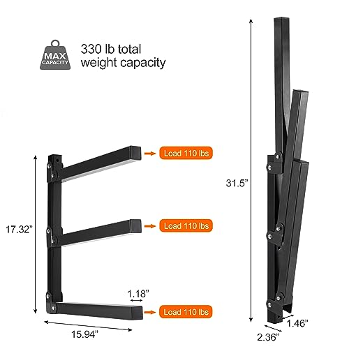 Ultrawall Wall Mount Wood Organizer and Lumber Storage Rack with 3-Level - style: Black-4 PACK