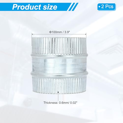 PATIKIL 4 Inch Duct Connector Coupling, 2 Pcs Galvanized Steel Straight Dryer Vent Coupler Flexible Ducting Collar Connector Round Crimped Ventilation Duct Extension for HVAC System Pipe - size: 4 Inch