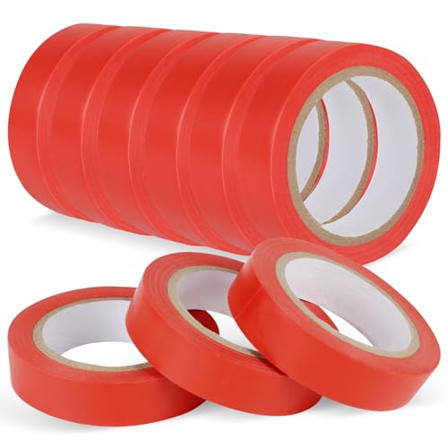 Romeda 9 Pack Electrical Tapes, Electrical Tape Water, Sun, and Oil Resistant, Electrical Tape is Suitable for Most Domestic, Commercial, and Industrial environments - Red - color: Red