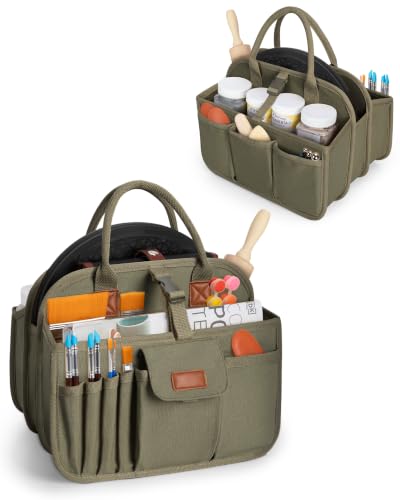 Pottery Tool Organizer Bag, Art Supply Studio Bag, Clay Tool Storage Caddy - color: Green
