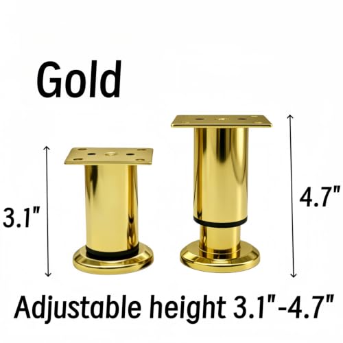 4Pcs Adjustable Gold Metal Furniture Legs 3.1-4.7 Inch Cabinet Desk Sofa - color: Gold, size: 3.1"- 4.7"-Set of 4