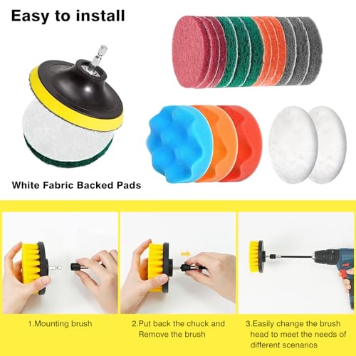 30 Piece Drill Brush Attachments Set, Scrub Pads & Sponge & Wire Brush for Drill, Power Scrubber Brush with Extend Long Attachment, Drill Scrubber Brush Kit for Bathroom, Floor, Car, Grout