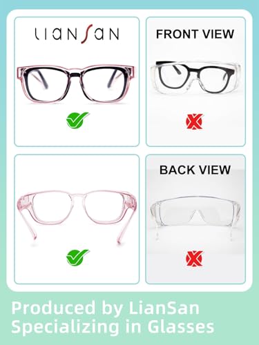LianSan Safety Glasses Over Eyeglasses for Women - Anti-Fog Goggles Fit Over Eyewear for ANSI Z87.1 Certified - color: Light Pink/Clear