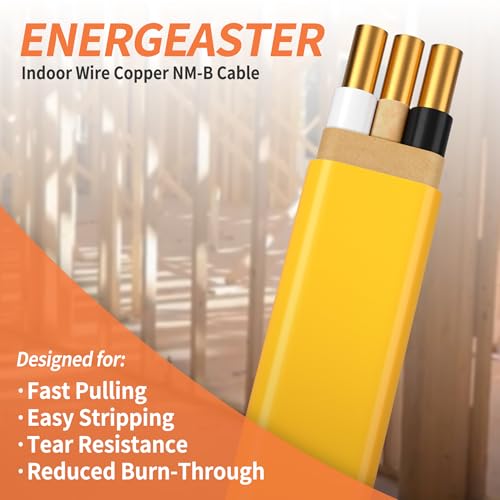 Energeaster Solid Indoor 12/2 W/G NMB Cable 25ft, Electrical Wire, Yellow - size: 25FT, style: 2x12AWG-Yellow