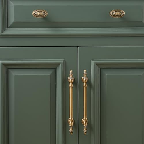 5 Pack | Cabinet Handles | Solid Brass | 4 Inch Hole Center | Brushed Antique Brass |Classic Cabinet Pulls for Furniture Kitchen ＆ Bathroon Fixture - size: 4 Inch Hole Center