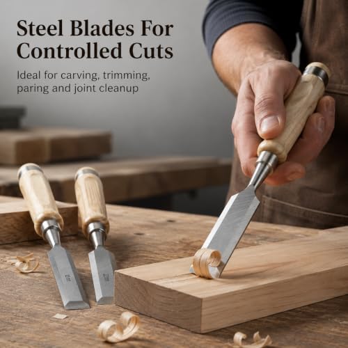 8 Pcs Wood Chisel Set for Woodworking, CR-V Steel Wood Carving Chisels Kit (1/4" to 1-1/2") with Sharpening Stone & Honing Guide, Professional Carpentry Hand Tools in Wooden Box