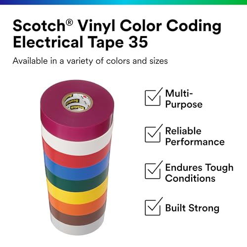 3M Scotch Electrical Tape 35, 1/2 in x 20 ft, 1 Short Roll, Yellow - color: Yellow, size: 1/2 in x 20 ft