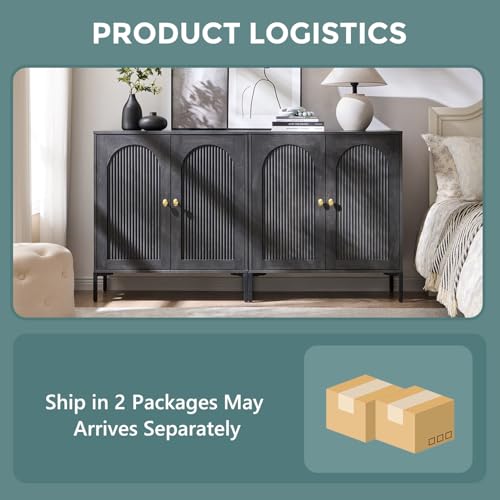 IFGET 61.75" W Modern Arch Sideboard Buffet Cabinet with Storage, Dark Grey - color: Dark Grey, size: 2 Pieces