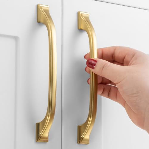 5 Inch Brushed Gold Cabinet Pulls Arch Drawer Handles 10 Pack P2409 - color: Brushed Gold, size: 5" Hole Centers-10 Pcs