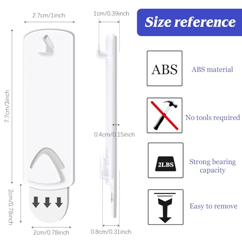 Jetec 20 Pieces Picture Hangers Damage Free Frame Adhesive Strips Hangers No Nails Adhesive Picture Hooks for Home Bathroom Kitchen Door Closet, White