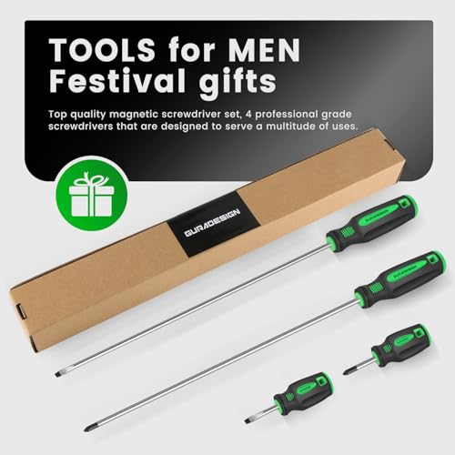 GURADESIGN 4-Piece 12" Long Screwdriver Set Slotted and Phillips, Long & Short Magnetic Screwdriver Set