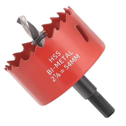 2-1/8 inch Bi-Metal Hole Saw Drill Bit - Ideal for Circular Cuts in Wood, Plastic, and Sheet Metal - 1" Cutting Depth - Includes Arbor and Pilot Bit - size: 2-1/8"(54mm)