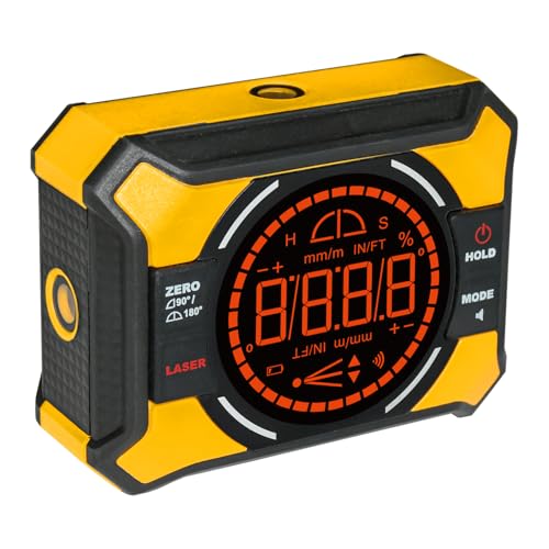 Digital Magnetic Angle Gauge with Laser, (Class 2, 1mW Power Output) 3-in-1 Mini Angle Finder, Rechargeable Digital Level with Backlit LED Display, Inclinometer Protractor for for Woodworking Yellow