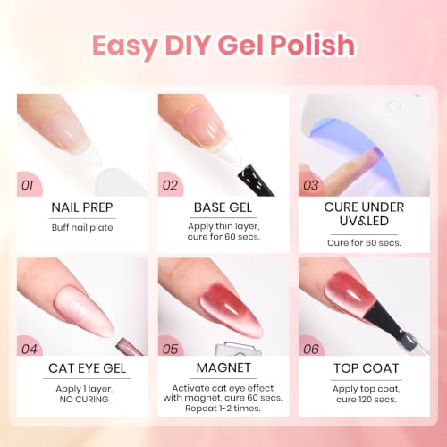 Beetles Nude Gel Polish Set, 20 Color Jelly Cat Eye Gel with Magnet | 20 Sheer Nude Pink Magnetic Gel Colors, Soak-Off Uv Led Manicures - color: Blush Canvas