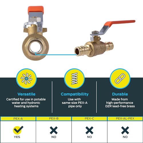 SharkBite 1/2 Inch Expansion Ball Valve for PEX-A Pipe, Brass Plumbing Fittings for PEX A Tubing, UAB22461LFA - size: 1/2 in.