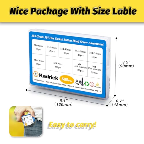 KADRICK 595Pcs M4 Screw Kit,Hex Socket Button Head M4 Bolts Length 6MM-30MM - size: M4 600Pcs 6-30mm