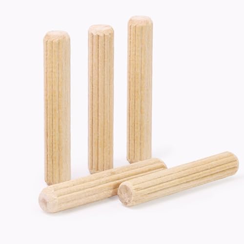 1/4" x 1-1/2" Wooden Dowel Pins, FoDau770 Fluted Wood Dowel Rods, Natural Beech Wood Dowel Pegs for Crafts, Woodworking, DIY Furniture - 200 Pieces - size: 1/4" x 1-1/2"