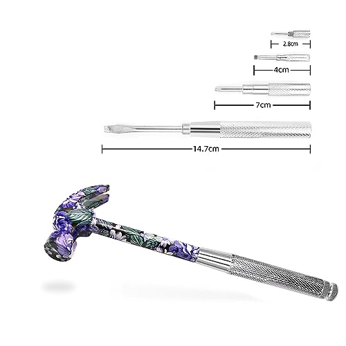 6-in-1 Floral Hammer Kit, Multifunctional Set with Cross & Flat Screwdriver, Portable Mini Gift - color: Purple