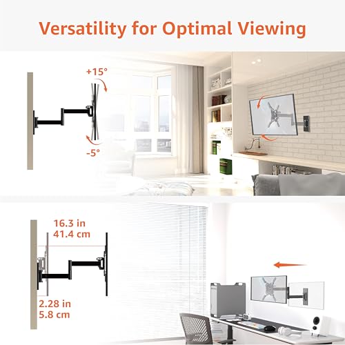 Amazon Basics Full Motion Articulating TV Wall Mount with Tilt Swivel, Extends 16 inches, VESA 200x200, for 12" to 40" TVs, 40 lbs, Black - size: 12" to 40", style: Full Motion Articulating