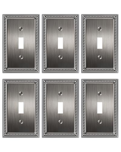 6-Pack Single Toggle Light Switch Cover Plate, Heirloom Silver - color: Heirloom Silver, size: Single Toggle 6PK
