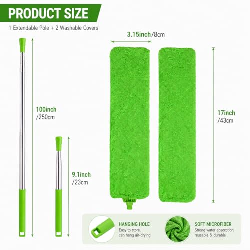 Retractable Gap Dust Cleaner Under Appliance Cleaning Tool, Flat Duster for Under Refrigerator Fridge Stove Couch Bed, Skinny Thin Duster for Tight Spaces (Green) - color: Green