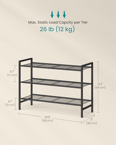 SONGMICS 3-Tier Metal Shoe Rack, Vertical Shelf, Holds up to 16 Pairs - color: Black, size: 3 Tiers (11"D x 26.8"W)